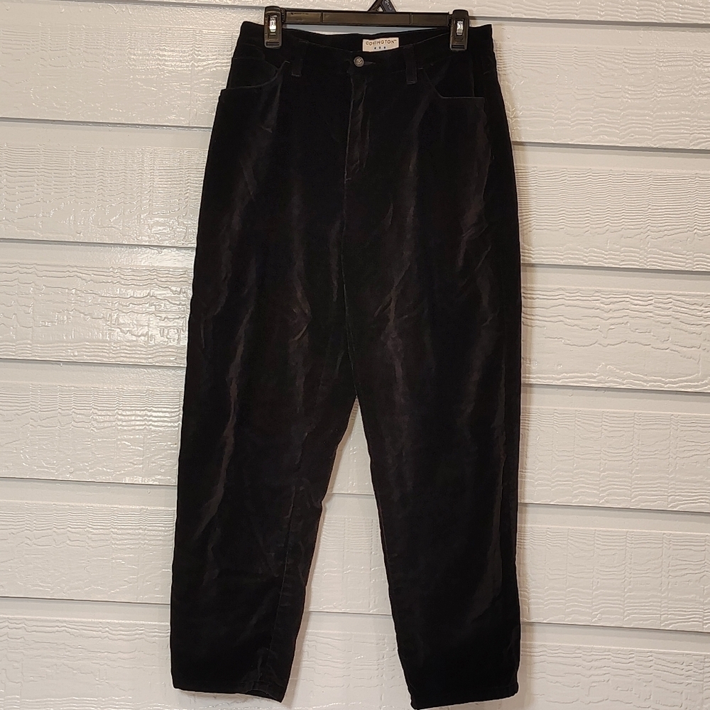 Covington Pants Womens Size 8 Black Velour Straight Leg 100% COTTON CAREER WEAR